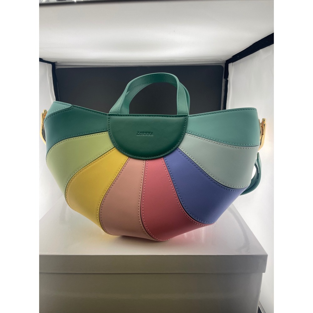 Zornna Sculptural Colorblock Leather Handbag Hand GHW Crossbody Pastel Rainbow